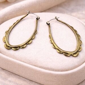 Oval Hoops - Gold-Tone Scalloped Hoop Earrings with solid sterling ear-wire